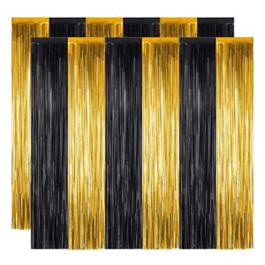 2pack foil fringe curtains,3.28 x 6.5ft streamers backdrop, fringe backdrop tinsel curtains for christmas halloween party photo backdrop wedding decor birthday (black&gold, 3.28 x 6.5ft)