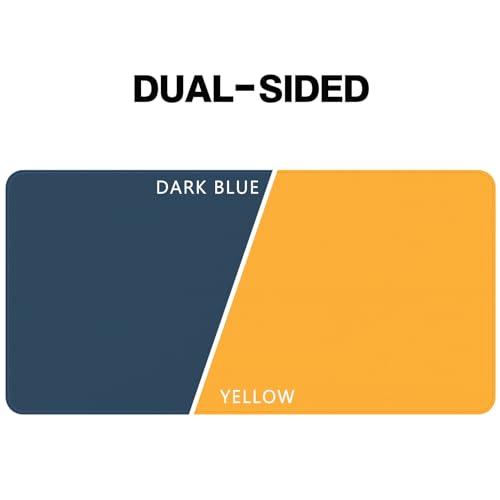 Leather Desk Pad Protector,PU Leather Dual Side Large Mouse Pad, Non-Slip and Waterproof Writing Mat 31.5" x 15.7",Laptop Desk Table Protector for Office Work and Home Decoration (Dark Blue + Yellow)