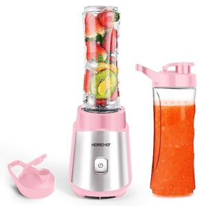 herrchef smoothie blender, blender for shakes and smoothies, 350w powerful personal blender with 2 x 20oz portable bottle, single blender easy to clean, bpa free(pink)