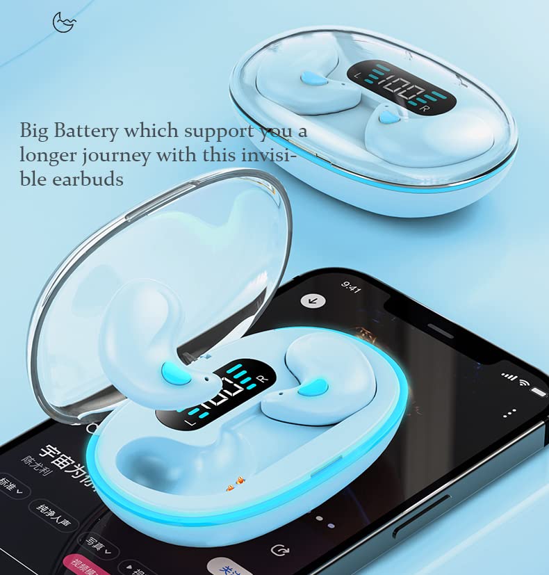 Loluka Invisible Earbuds for Sleep Mini Bluetooth Earbuds True Wireless Earbuds Stereo HiFi Music IPX4 Waterproof Invisible Headphones with Charging Case