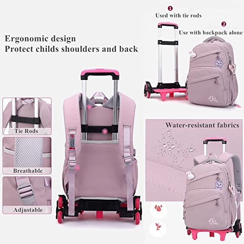 Rolling Backpack for Girls Trolley BookBag with Wheels Elementary and Middle School Luggage Travel Bag