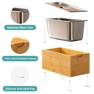 Compost Bin Kitchen, 1.6 Gal-Kitchen Compost Bin Countertop, Rust Proof Stainless Steel Insert, Countertop Compost Bin with Lid, and Bamboo Wood Box- Large Compost Bin Kitchen