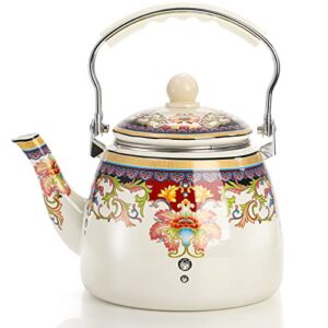 yarlung 3.3l enamel tea kettle with tea infuser, vintage floral teakettle for stovetop, colorful enamel on steel teapot with handle for hot water, no whistling