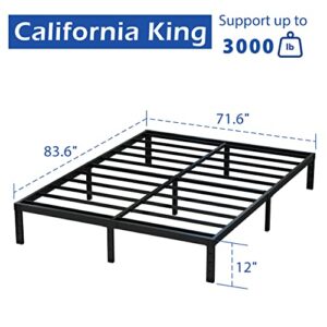 Maenizi 12 Inch Cal King Bed Frame No Box Spring Needed, Heavy Duty California King Metal Platform Support Up to 3000 lbs with Steel Slat, Easy Assembly, Noise Free, Black