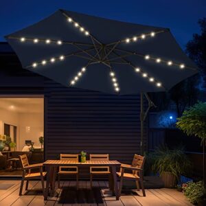 wikiwiki 10ft solar led offset hanging market patio umbrella for backyard, poolside, lawn and garden,easy tilt adjustment, polyester shade & cross base (navy blue)
