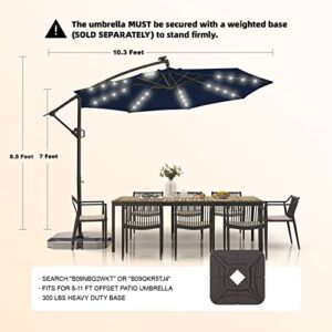 wikiwiki 10ft Solar LED Offset Hanging Market Patio Umbrella for Backyard, Poolside, Lawn and Garden,Easy Tilt Adjustment, Polyester Shade & Cross Base (Navy Blue)