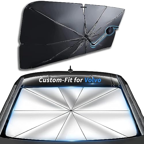 Custom-Fit for Volvo Windshield Sun Shade Umbrella, Foldable Car Umbrella Sunshade Cover UV Block Car Front Window with 360°Rotation Bendable Handle, Designed for Volvo Accessories (for Volvo S60)