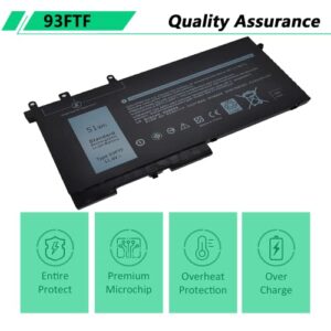 11.4V 51Wh 93FTF Laptop Battery for Dell Latitude 5580 5590 5591 5480 5490 5491 5280 5288 5488 5495 E5280 E5480 E5580 Precision 15 3520 3530 GJKNX D4CMT 3DDDG 083XPC 83XPC 4YFVG