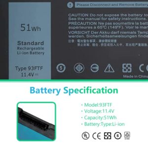 11.4V 51Wh 93FTF Laptop Battery for Dell Latitude 5580 5590 5591 5480 5490 5491 5280 5288 5488 5495 E5280 E5480 E5580 Precision 15 3520 3530 GJKNX D4CMT 3DDDG 083XPC 83XPC 4YFVG