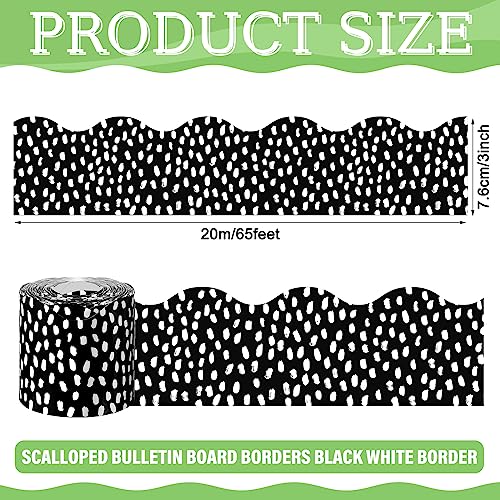 Zonon 65 Feet Bulletin Board Borders Dots Decorative Bulletin Border Rolled Blackboard Straight Wavy Trim Borders Back to School Decoration for Classroom and Home (Wavy White Dot)