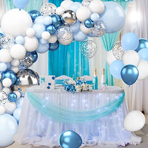 Blue and Silver balloon Arch Kit, Blue Balloon Garland Kit, Metallic Blue White and Silver Confetti Latex Balloons for Boy Girl Party Birthday Baby Shower Wedding Graduation Anniversary Decorations