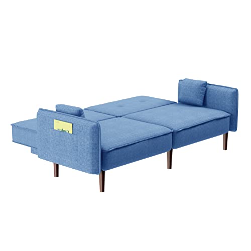 Lepfun Futon Sofa Bed with Two Pillows, 75Inches Modern Convertible Sleeper Couch with 3 Angles Adjustable Back and Solid Wood Leg for Living Room and Bedroom (Blue)