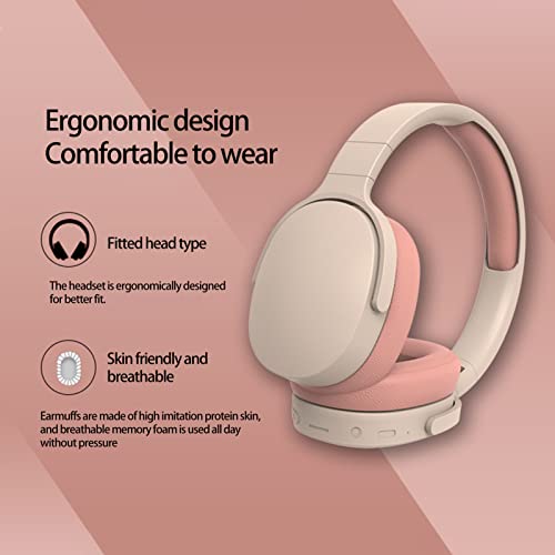 Bluetooth Headphones with Intelligent Noise Reduction,Wireless Headset HiFi Foldable,Ergonomic Bluetooth-Compatible 5.1, Stereo Over Ear Headphone，Wireless Headphones with Microphone Beige