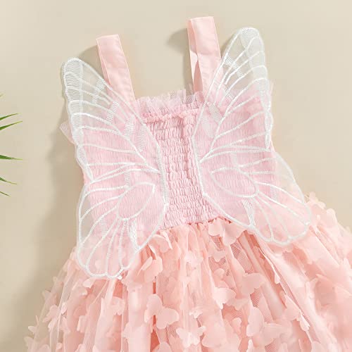 Toddler Baby Girl Butterfly Wings Dress Kids Girls Tulle Butterfly Wing Skirt Princess Sleeveless Birthday Tutu Party Dress (A Pink, 6-12 Months)