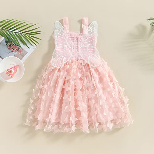 Toddler Baby Girl Butterfly Wings Dress Kids Girls Tulle Butterfly Wing Skirt Princess Sleeveless Birthday Tutu Party Dress (A Pink, 6-12 Months)