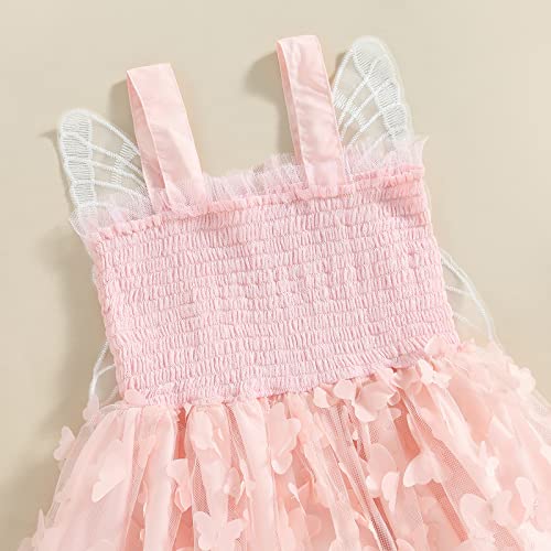 Toddler Baby Girl Butterfly Wings Dress Kids Girls Tulle Butterfly Wing Skirt Princess Sleeveless Birthday Tutu Party Dress (A Pink, 6-12 Months)