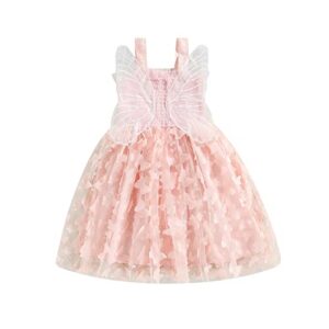 Toddler Baby Girl Butterfly Wings Dress Kids Girls Tulle Butterfly Wing Skirt Princess Sleeveless Birthday Tutu Party Dress (A Pink, 6-12 Months)