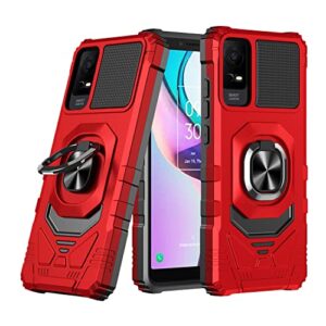 compatible for tcl ion x case/tcl ion v case with tempered glass screen protector [military grade] ring car mount kickstand hybrid shockproof hard phone case - red