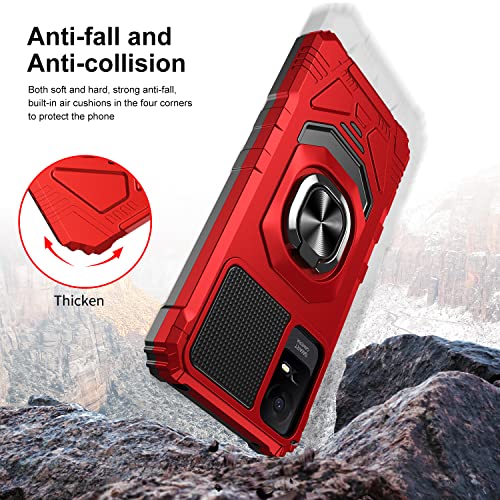 Compatible for TCL ION X Case/TCL ION V Case with Tempered Glass Screen Protector [Military Grade] Ring Car Mount Kickstand Hybrid Shockproof Hard Phone Case - Red