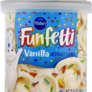Pillsbury Funfetti Premium Cake Mix, 15.25 oz and Funfetti Vanilla Flavored Frosting, 15.6 oz with By The Cup Spatula Knife