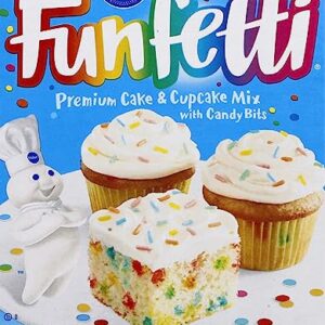 Pillsbury Funfetti Premium Cake Mix, 15.25 oz and Funfetti Vanilla Flavored Frosting, 15.6 oz with By The Cup Spatula Knife