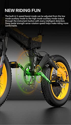 Bezior Electric Bike XF200 for Adults, Foldable 20" x 4.0 Fat Tire Electric Bicycle, 1000w Motor 48V 15Ah Removable Lithium Battery, 25MPH Electric Mountain Bike, Suspension Fork, 7 Speed Gear