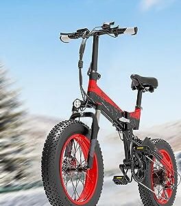 Bezior Electric Bike XF200 for Adults, Foldable 20" x 4.0 Fat Tire Electric Bicycle, 1000w Motor 48V 15Ah Removable Lithium Battery, 25MPH Electric Mountain Bike, Suspension Fork, 7 Speed Gear