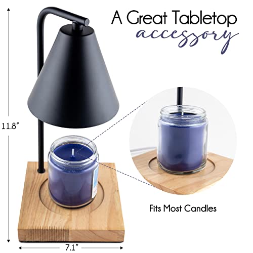 HME & Co. Candle Warmer Lamp for Jar Candles - Wooden Base Electric Candle Warmer Lantern, Dimmable Candle Lamp with Timer & 2 Bulbs - Black and Wood Candle Melting Lamp