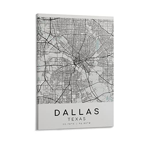 Dallas City Map, Texas Texas USA Minimalist Map, Map Print, City Map Poster, Modern Map Print, Weddi Poster Decorative Painting Canvas Wall Art Living Room Posters Bedroom Painting 20x30inch(50x75cm)