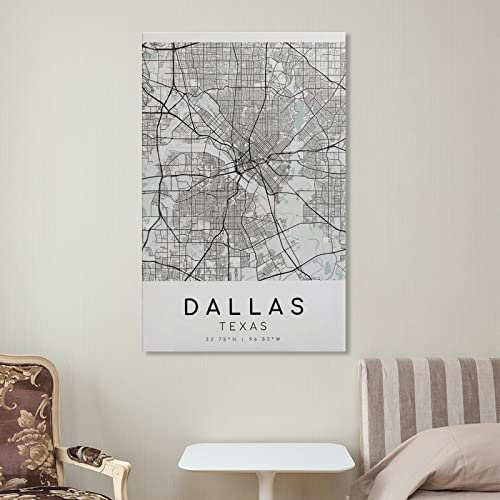 Dallas City Map, Texas Texas USA Minimalist Map, Map Print, City Map Poster, Modern Map Print, Weddi Poster Decorative Painting Canvas Wall Art Living Room Posters Bedroom Painting 20x30inch(50x75cm)