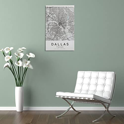 Dallas City Map, Texas Texas USA Minimalist Map, Map Print, City Map Poster, Modern Map Print, Weddi Poster Decorative Painting Canvas Wall Art Living Room Posters Bedroom Painting 20x30inch(50x75cm)