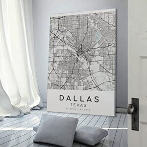 Dallas City Map, Texas Texas USA Minimalist Map, Map Print, City Map Poster, Modern Map Print, Weddi Poster Decorative Painting Canvas Wall Art Living Room Posters Bedroom Painting 20x30inch(50x75cm)