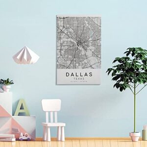 Dallas City Map, Texas Texas USA Minimalist Map, Map Print, City Map Poster, Modern Map Print, Weddi Poster Decorative Painting Canvas Wall Art Living Room Posters Bedroom Painting 20x30inch(50x75cm)