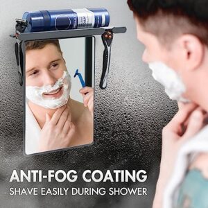 TAILI Shower Mirror Fogless for Shaving with Razor Holder, NO-Drilling & Removable Large Mirror Fogless Suction Wall Mounted, Shatterproof & Waterproof - for Men and Women(Grey)