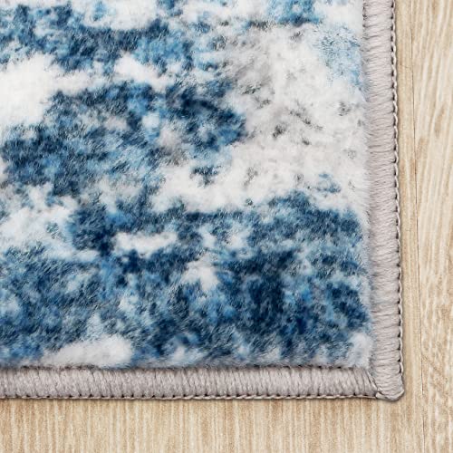 Area Rug Living Room Rugs: 3x5 Small Soft Indoor Carpet Modern Abstract Rug with Non Slip Rubber Backing for Under Dining Table Nursery Home Office Bedroom Gray Blue