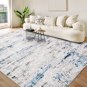 Area Rug Living Room Rugs: 3x5 Small Soft Indoor Carpet Modern Abstract Rug with Non Slip Rubber Backing for Under Dining Table Nursery Home Office Bedroom Gray Blue