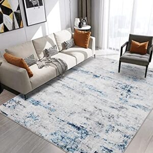 Area Rug Living Room Rugs: 3x5 Small Soft Indoor Carpet Modern Abstract Rug with Non Slip Rubber Backing for Under Dining Table Nursery Home Office Bedroom Gray Blue