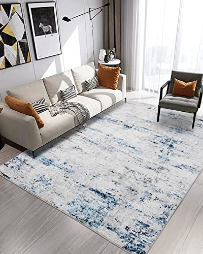 Area Rug Living Room Rugs: 3x5 Small Soft Indoor Carpet Modern Abstract Rug with Non Slip Rubber Backing for Under Dining Table Nursery Home Office Bedroom Gray Blue