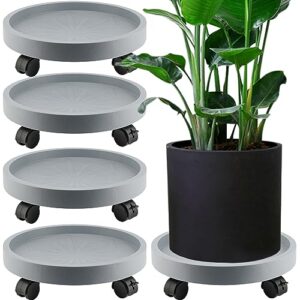 joikit 4 pack 13 inch round plant caddy with 4 lockable wheels, 132 lbs capacity heavy duty rolling plant stand, wheeled planter saucer tray trolley for 11.8 inch planter pot indoor outdoor, grey