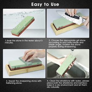 DDF iohEF Whetstone Sharpening Stone Kit 4 Side Grit 400/1000 3000/8000 Wet Stone Knife Sharpeners Set with Axe Sharpening, Angle Guide, Flattening Stone, Leather Strop, Non-Slip Bamboo Base
