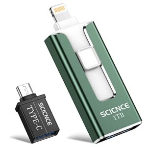 scicnce 1tb photo stick for iphone flash drive, usb memory stick thumb drive external storage compatible with iphone ipad android computer (light green)
