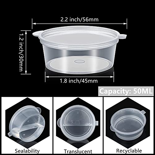 RHBLME 200 Sets Disposable Plastic Portion Cups with Lids, 2 oz Stackable Airtight Souffle Cups, Recyclable Condiment Containers Jello Shot Cups for Sauce Pigment Pills and More