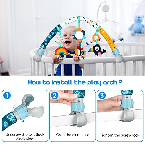 Baby Stroller Arch Toys, Mobile for Bassinet Crib, Detachable Activity Musical Animal Arch Toys with Rattles BB Squeaker Teether (Sky)