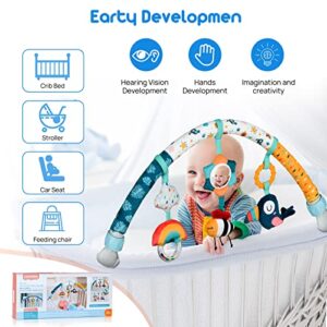 Baby Stroller Arch Toys, Mobile for Bassinet Crib, Detachable Activity Musical Animal Arch Toys with Rattles BB Squeaker Teether (Sky)