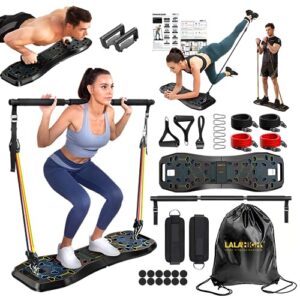 lalahigh home workout equiptment: portable exercise push up board, strength training sets with pilate bar & 20 fitness accessories with resistanve bands & ab roller wheel - full body workout