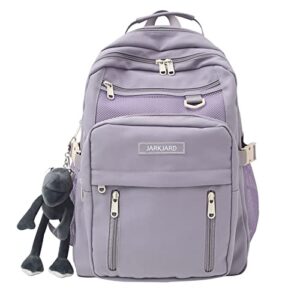 jarkjard cute aesthetic backpack kawaii backpack for school with cute pendant casual daypack middle student travel college bookbag for girls large capacity(purple)