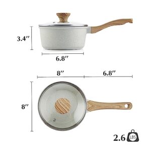 SENSARTE White Ceramic Nonstick Saucepan with Lid 2.5 QT, Small Cooking Pot with Stay Cool Handle, Induction Compatible Soup Pot, PFOA/PFAS Free