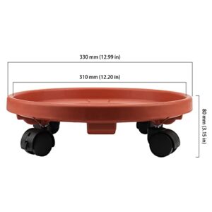 HOIGON 4 Pack 13 Inch Plant Caddy with Wheels, Drain Tube and Water Tray, Heavy Duty Plant Pallet Caddy, Round Rolling Plant Stand Flower Planter Pot Mover, Red