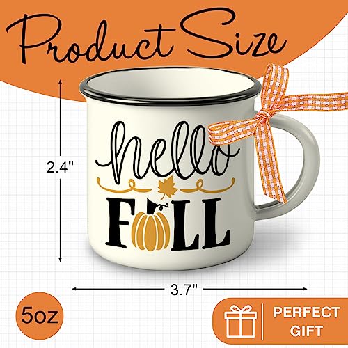 Paayna Hello Fall Mini Coffee Mug Set of 3, Autumn Pumpkin Maple Leaf Mini Coffee Cups for Tiered Tray Decor, Farmhouse Kitchen Coffee Bar Decorations Centerpieces Thanksgiving Housewarming Gift