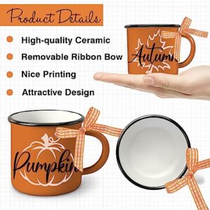 Paayna Hello Fall Mini Coffee Mug Set of 3, Autumn Pumpkin Maple Leaf Mini Coffee Cups for Tiered Tray Decor, Farmhouse Kitchen Coffee Bar Decorations Centerpieces Thanksgiving Housewarming Gift